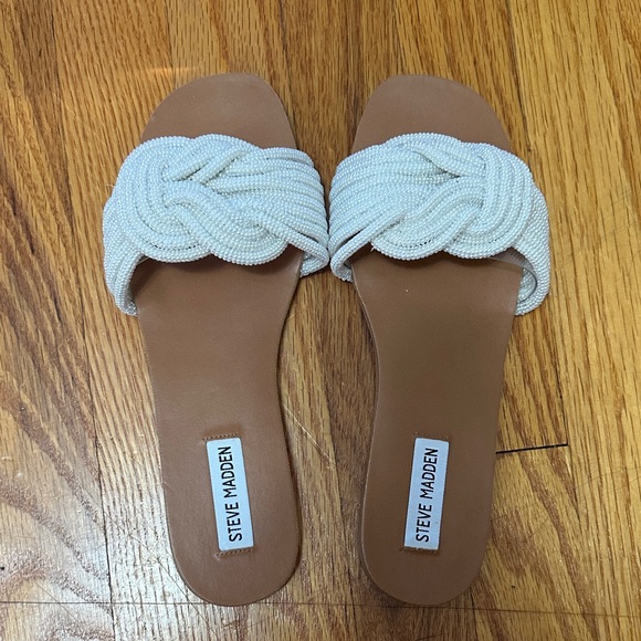 Steve Madden Cream Braided Slide Sandals - Picture 1 of 4